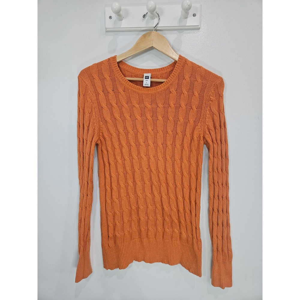 Gap Womens Orange Cable Knit Crew Neck Sweater Long Sleeve Pullover Large